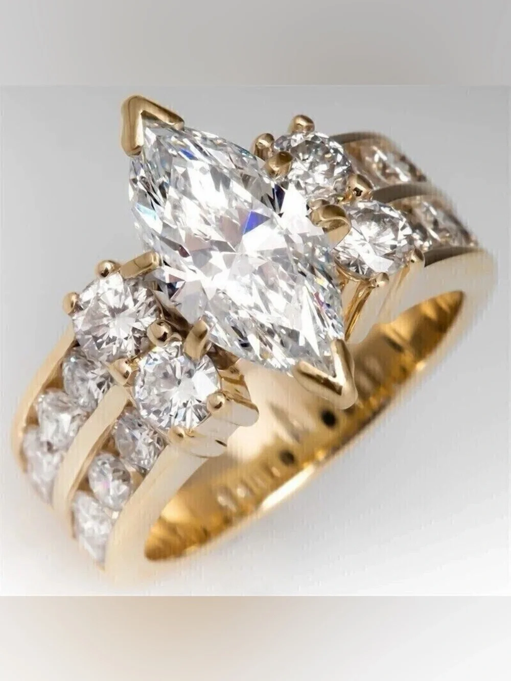 Moissanite Inspired Gold Plated Sterling Silver Ring – Marquise Crystal size 8